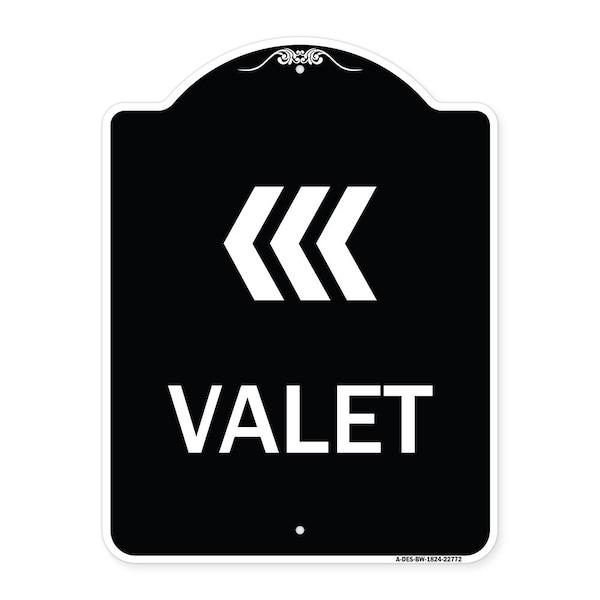 Signmission Designer Series Valet Left Arrow, Black & White Heavy-Gauge Aluminum Sign, 24" x 18", BW-1824-22772 A-DES-BW-1824-22772 - main